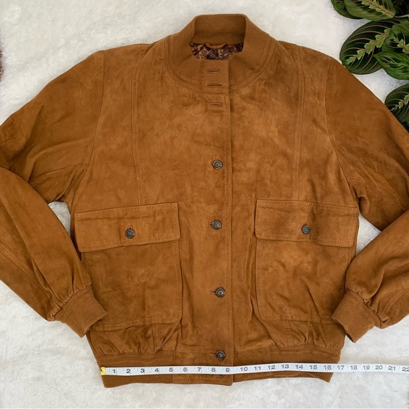 Vintage Vera Pelle Italian Leather Brown Suede Bomber Jacket - Picture 2 of 7